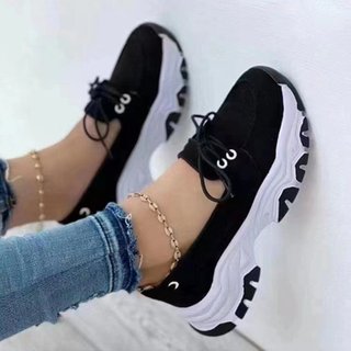 Senhoras sapatos casuais planos mocassins de sola grossa rendas tênis All-Match leve antiderrapante sapatos femininos de