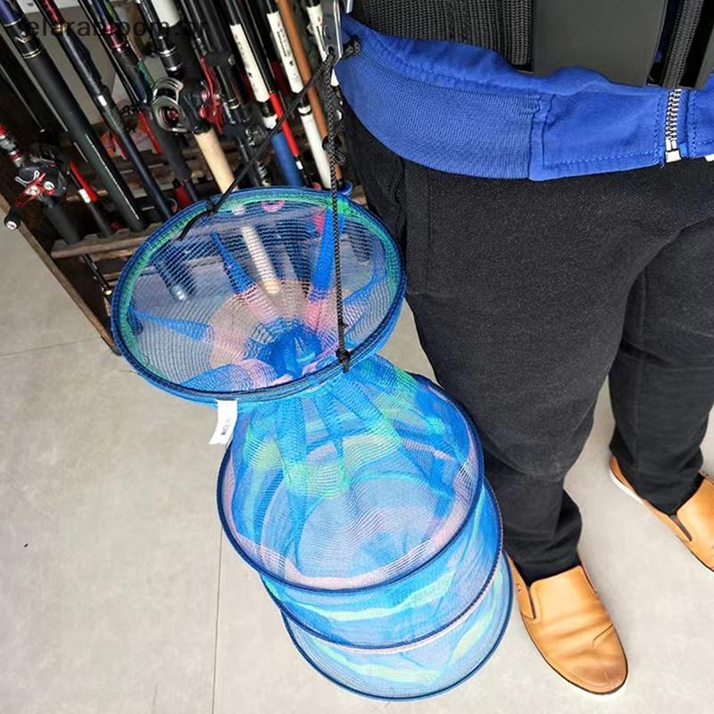 Rede De Pesca Portátil 3 Camadas Redonda Dobrável Malha Armadilha Cesta De Peixes Gaiola Cestas Para Vivos