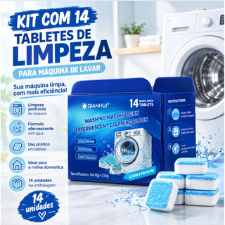 14 Tabletes Efervescentes para Limpeza de Máquina de Lavar Roupas do Tambor