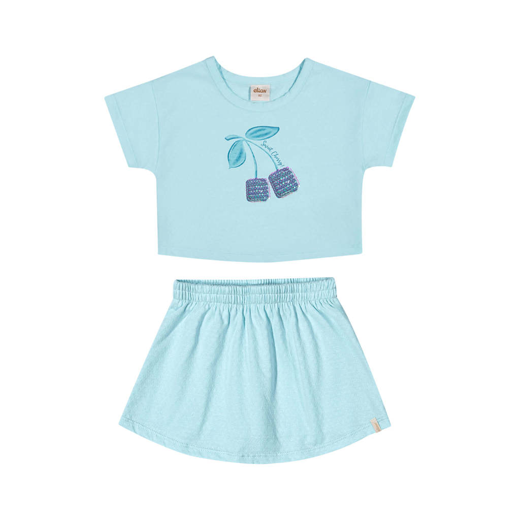 Conjunto Infantil Menina Cereja Lantejoula Elian Azul