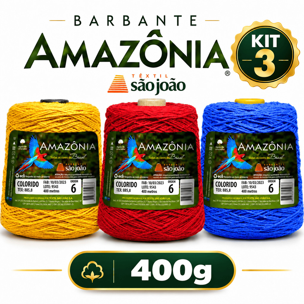 Barbante Amazonia 400g Kit 3 Unidades Escolha as Cores