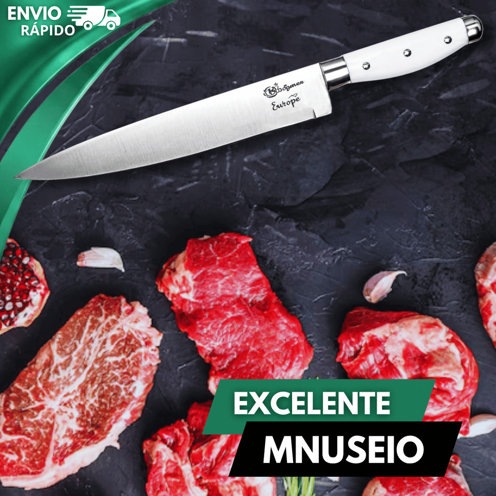 Conjunto Faca Carnes 8" Inox Acabamento Premium Carne Aves Churrasco Multiuso Utensílios Cozinha Açougues Profissional — imagem 2 de 2