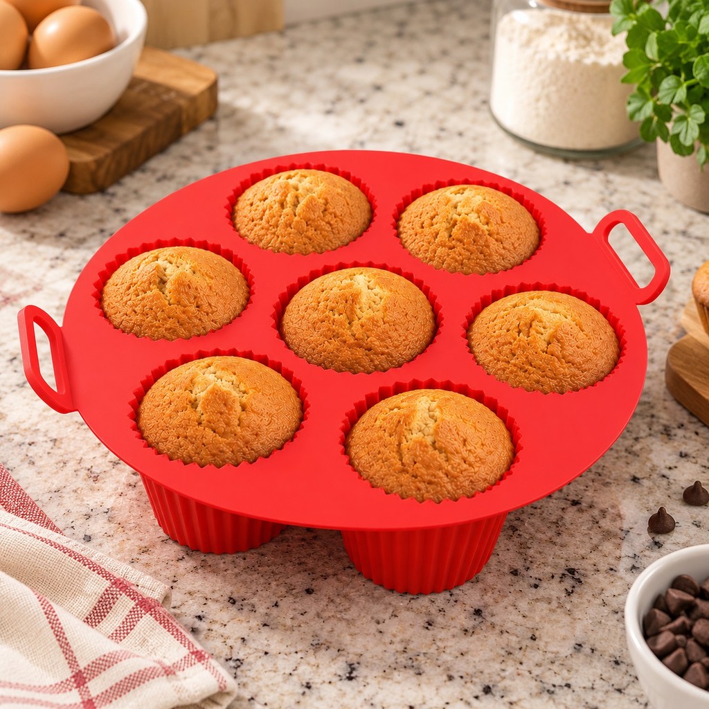 Forma de Silicone Cupcake Air Fryer Molde Mini Bolo Muffim 7 Cavidades Confeitaria Doces Forno