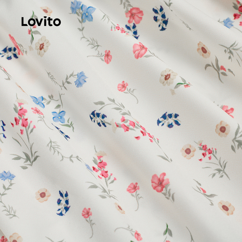 (Férias) Lovito Vestido Feminino de Primavera/verão com Drapeado Pregas L144AD083