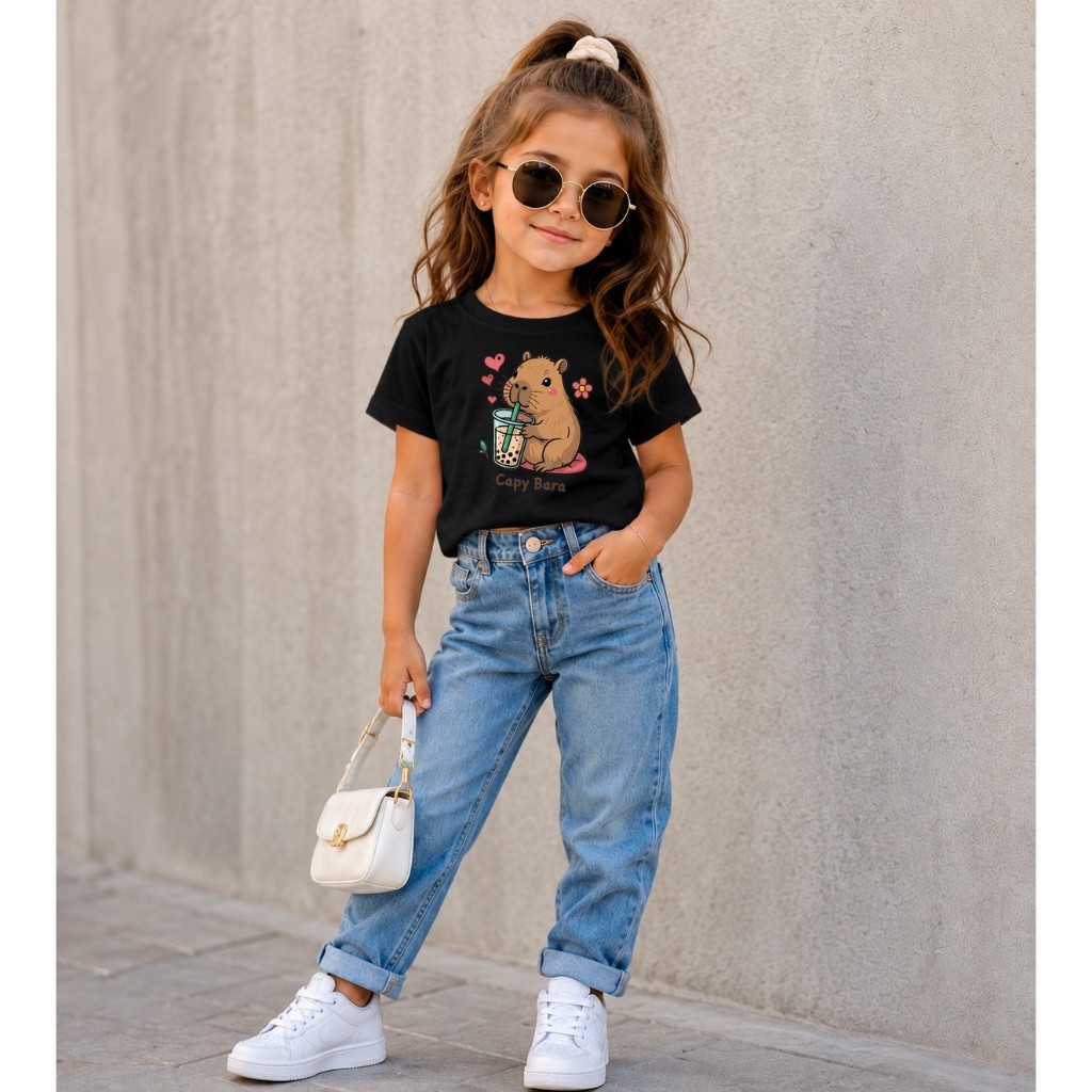 Camiseta Infantil Capivara Feminina  Cute Estampada Algodão tecido Macio Confortável