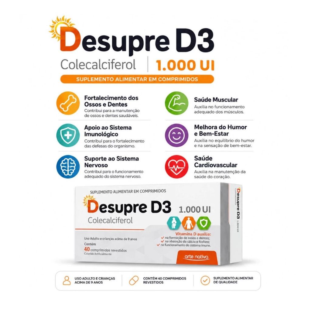Desupre D3 1000ui com 40 comprimidos Arte Nativa