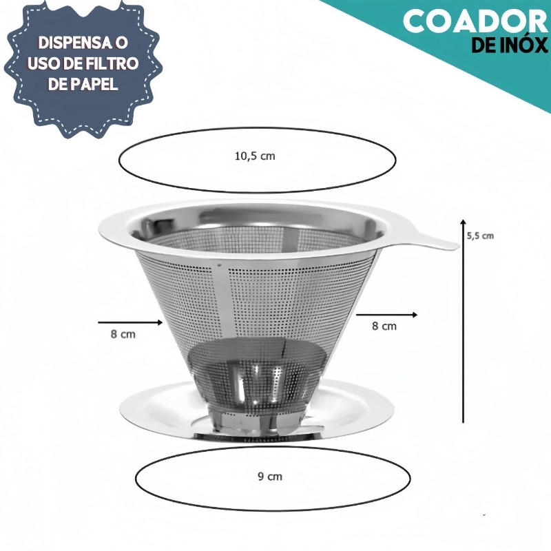 Filtro Coador De Café Inox - Com Pegador em Silicone - Peneira Aço Reutilizável