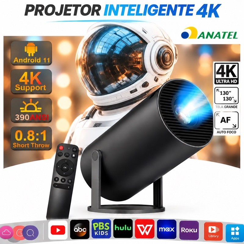 Projetor 4K HD 150 Polegadas Celular, Tv B0x, Xbox, PS, Pc, Wifi e Bluetooth HY300 Magcubic 110/220 AIRER.BR