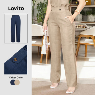 Lovito Cintura Alta Elegante Calças plissadas primavera/verão calças cáqui para mulheres L176LD105