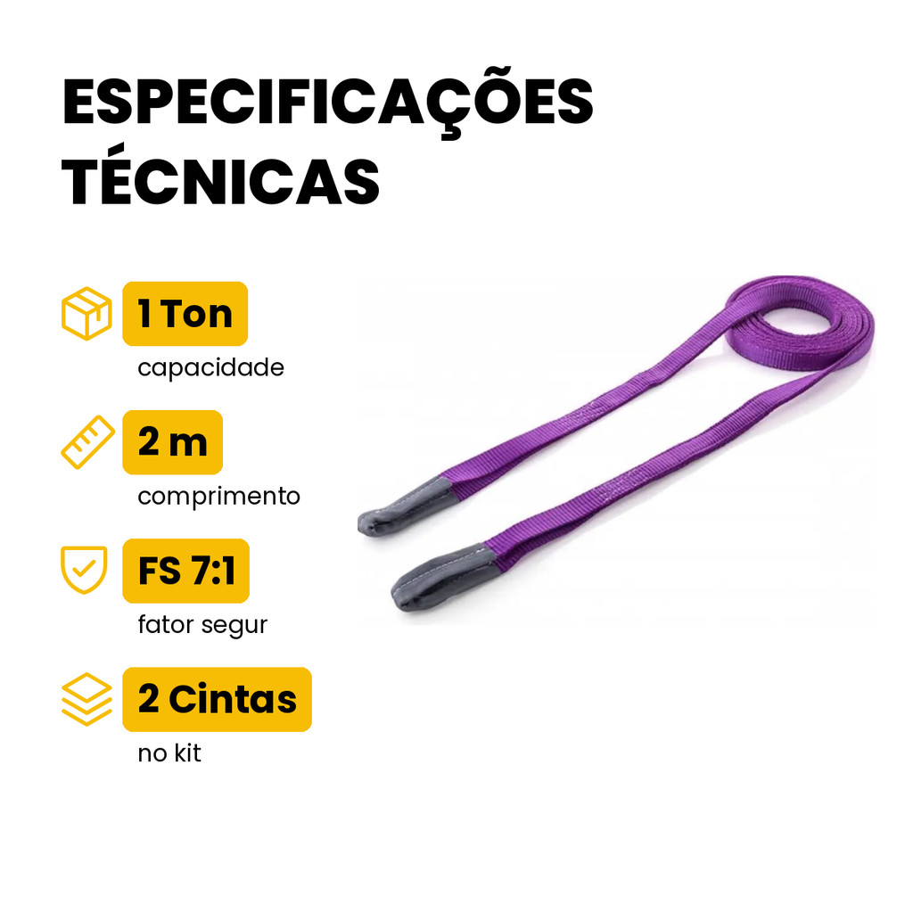 Kit 2 Cintas de Elevação de Carga 1 Tonelada 2m Roxa JST FS 7:1 Poliéster · foto 2