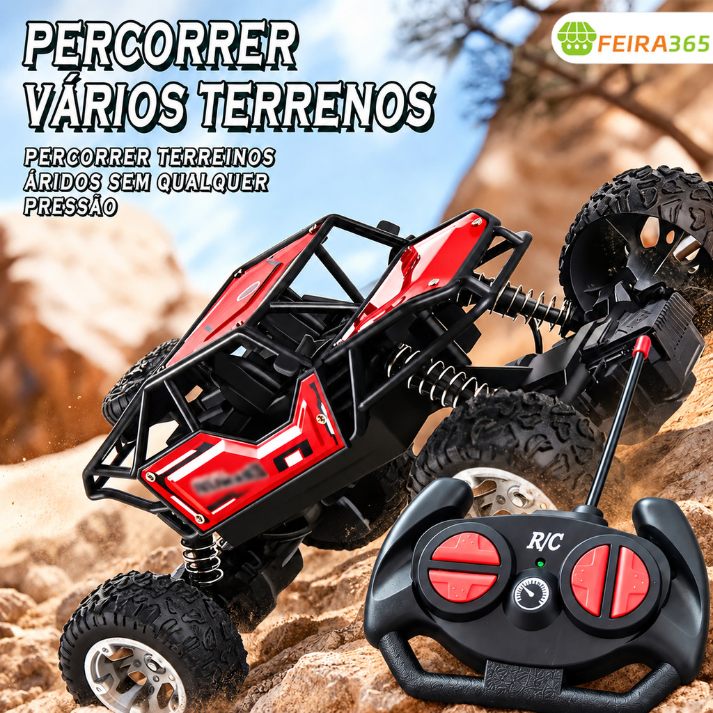 Carrinho Controle Remoto 4x4 Off Road Jeep Recarregável USB Super Resistente Quedas Brinquedo Criança