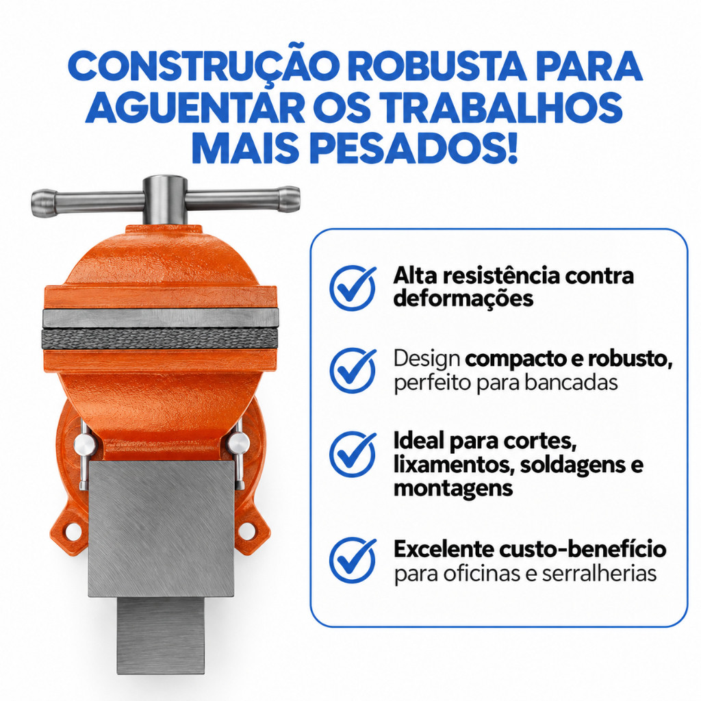 Morsa de Bancada Giratória com Bigorna 5" 125mm - Profissional para Oficina e Marcenaria — imagem 2 de 2