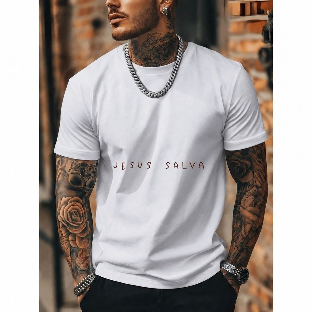 [Premium Algodão Puro]TAC Camiseta Oversized Streetwear Masculina e Feminina, Estampa Jesus Salva, 100% Algodão, Estilo 