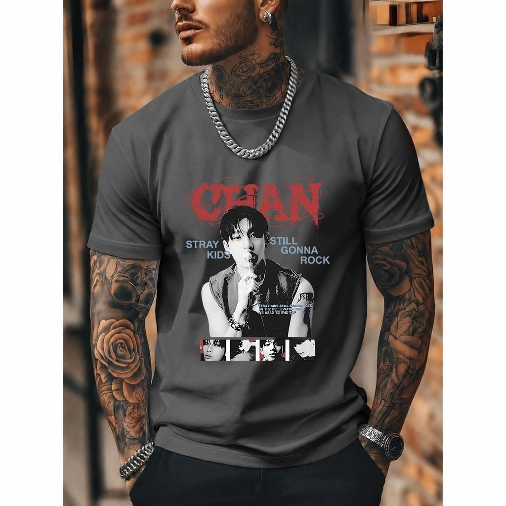 [Premium Algodão Puro]CA Camiseta Oversized Streetwear Masculina e Feminina, Estampa Stray Kids, 100% Algodão, Estilo Ca
