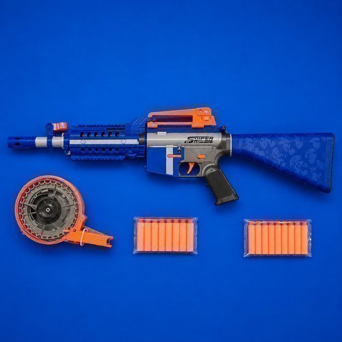 Arminha Metralhadora de plastico com Tambor Rotativo 40 Dardos Espuma Azul Toys & Toys