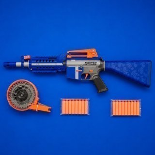 Arminha Metralhadora de plastico com Tambor Rotativo 40 Dardos Espuma Azul Toys & Toys