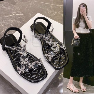 Estilo de fadas All-Match dedo do pé quadrado sandálias de pé largo verão sapatos femininos novo estilo moda transparent