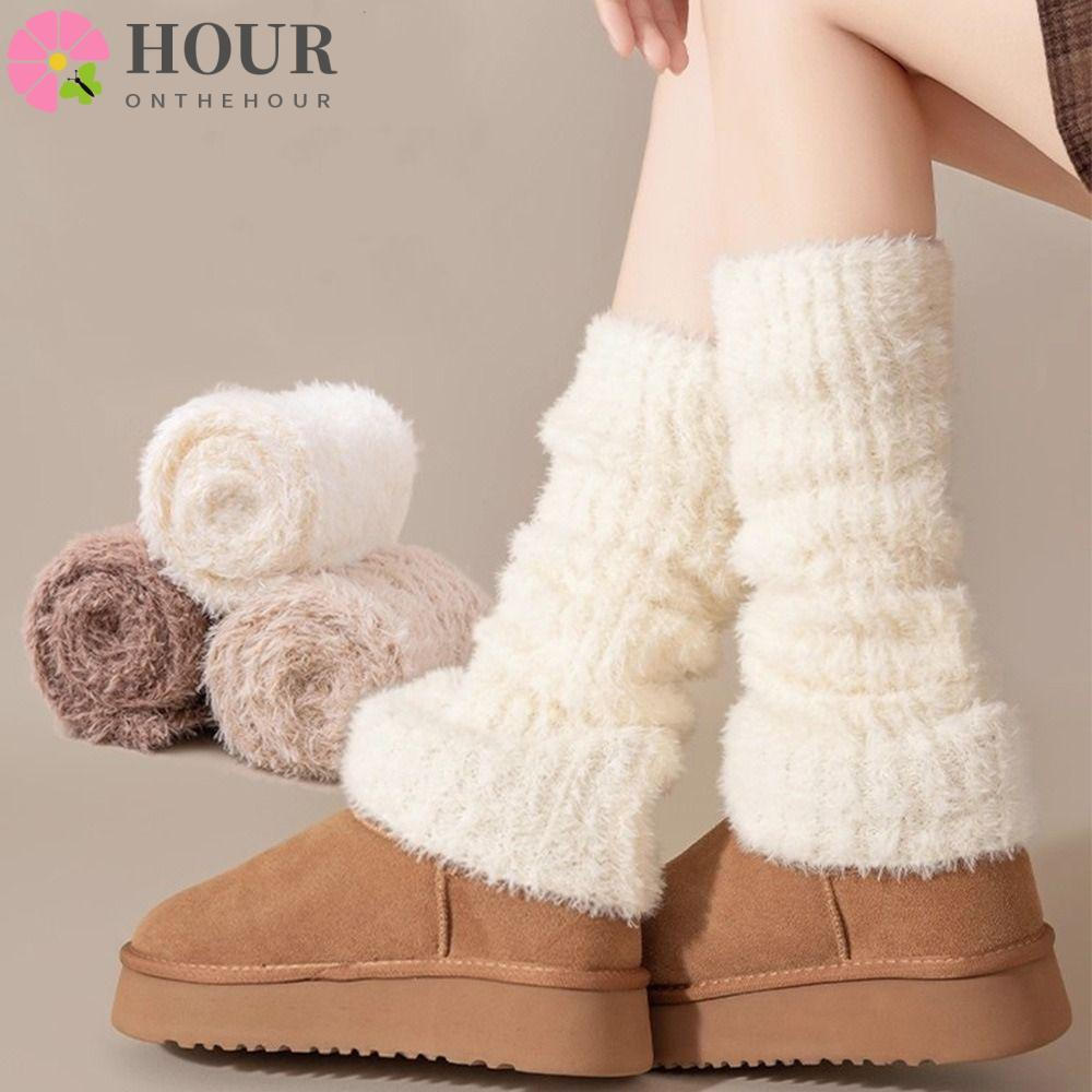 Meias Femininas Longas Forradas De Lã De Inverno Hora Com Pele Sintética Para Proteção Quente Das Pernas , Estilo Japonê