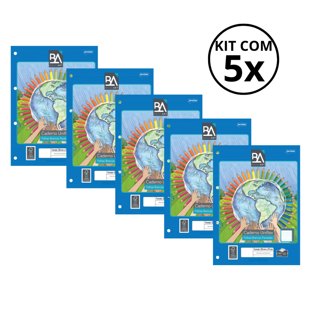 Kit Com 05 Refil Para Fichario UNIVERSITARIO Uniflex Pautado 80Fls - JANDAIA