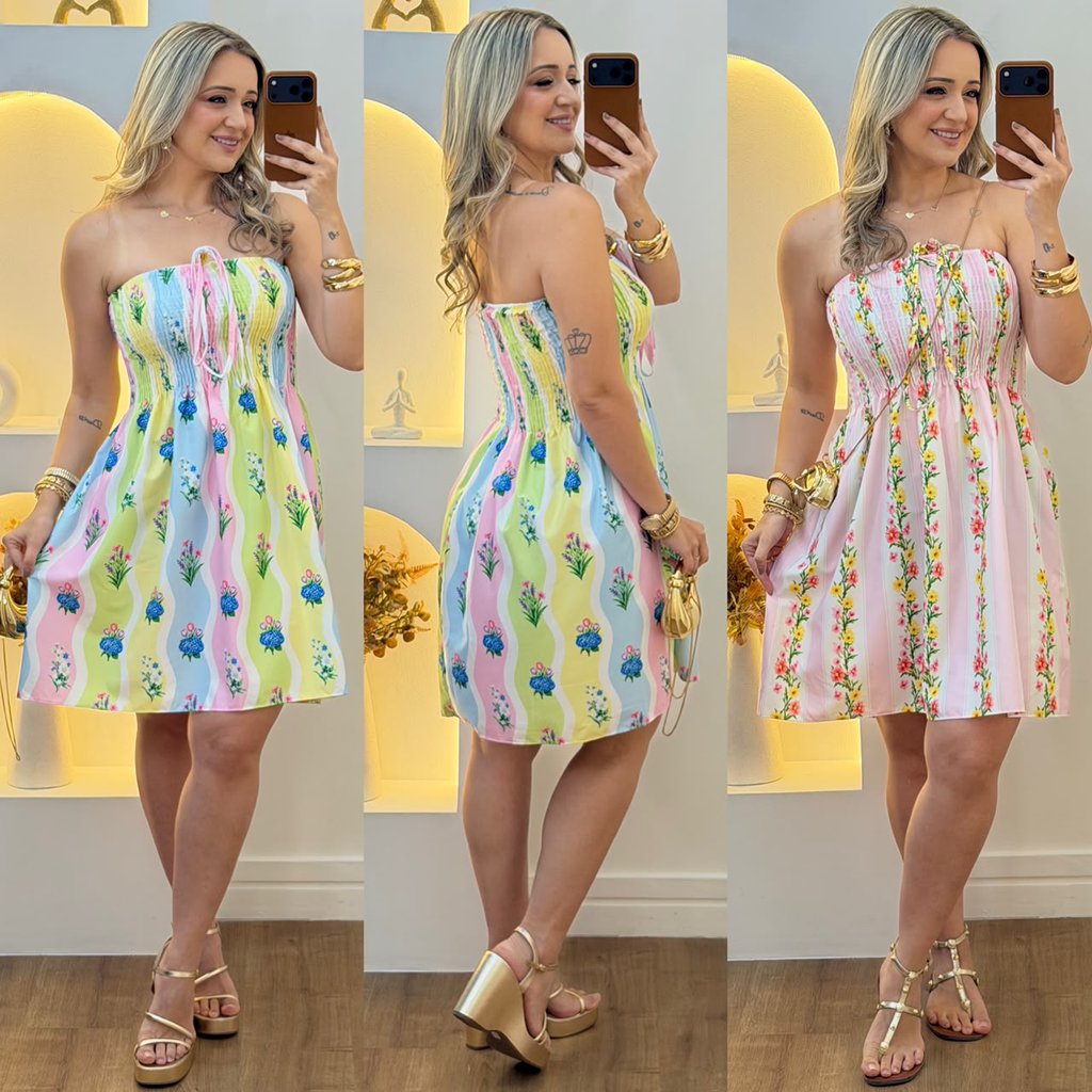 Vestido Feminino Curto Serena Com Alça Amarrar TQC Elastex