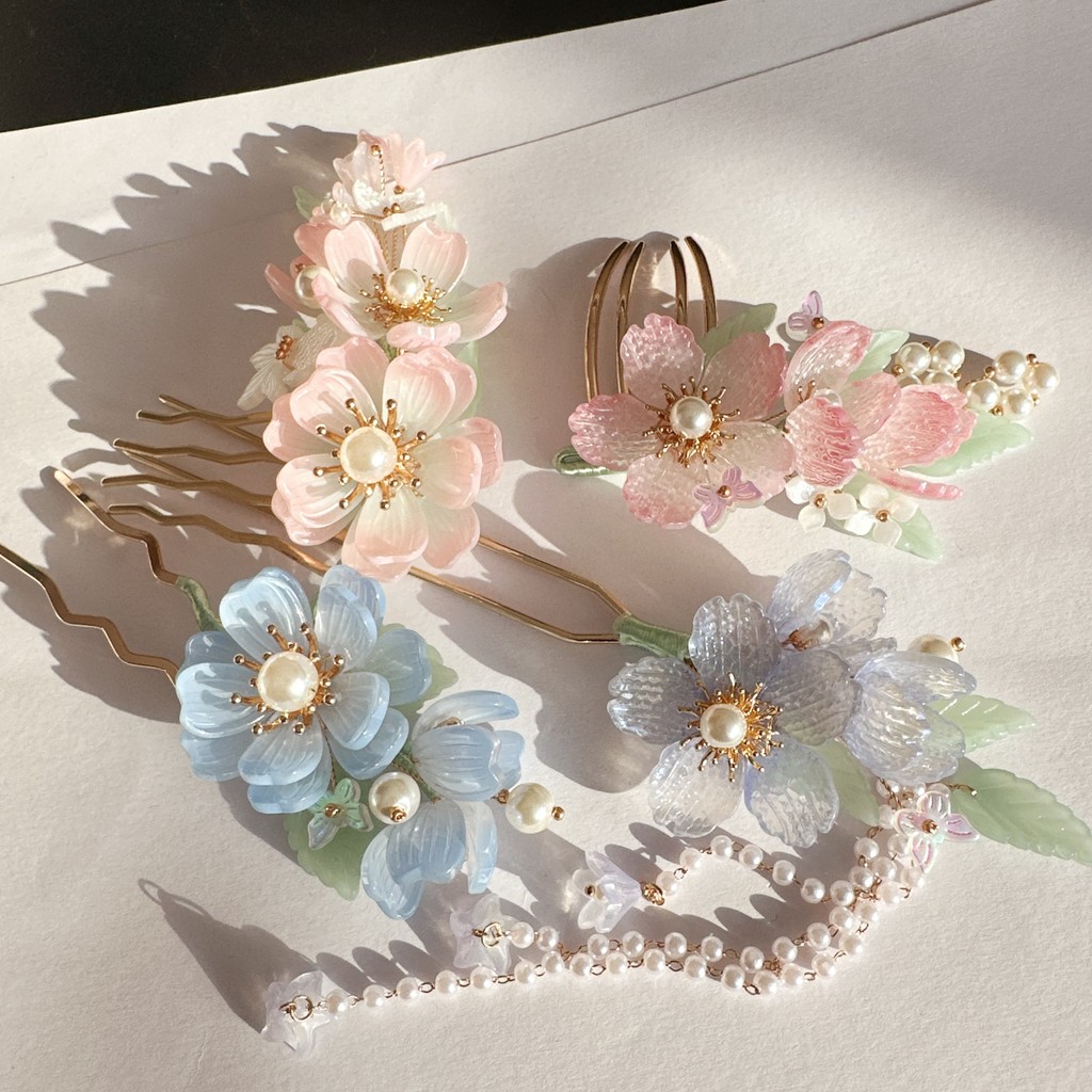 Frete grátis feito à mão flor de vidro cocar Hanfu Hairpin passo agitando antigo foto tiro adereços jóias