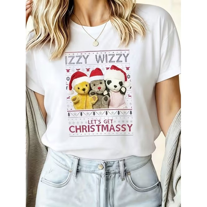 Camiseta Feminina Manga Curta Estampada de Natal fofa confortável estilosa moderna para uso casual moda feminina