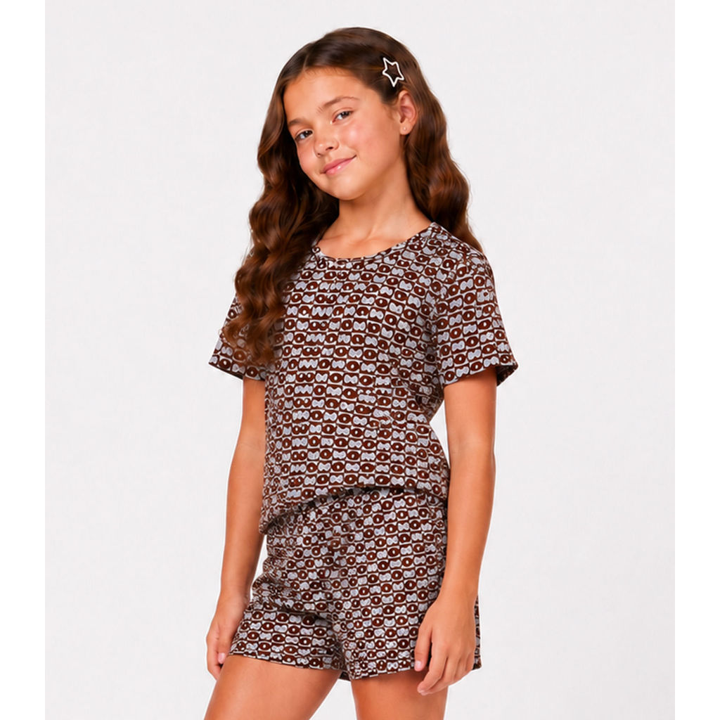Conjunto Menina Infantil Blusa Com Short Select Marrom