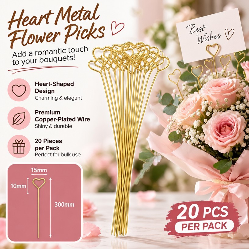 Metal Floral Titular Do Cartão Escolher Ouro Fio De Cobre Buquê Nota Clipe Coração Forma Redonda Arranjo Flor Decoração