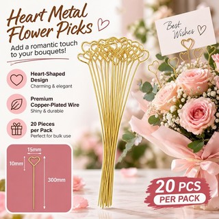 Metal Floral Titular Do Cartão Escolher Ouro Fio De Cobre Buquê Nota Clipe Coração Forma Redonda Arranjo Flor Decoração