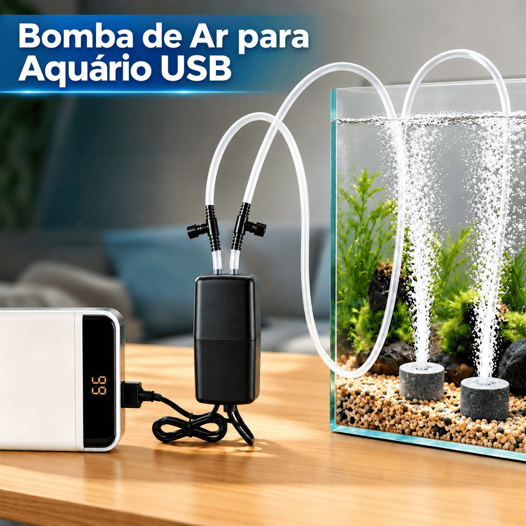 Bomba de Ar para Aquário USB com Dupla Saída