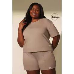 Short Feminino Comfy Texturizado Marialícia Marrom