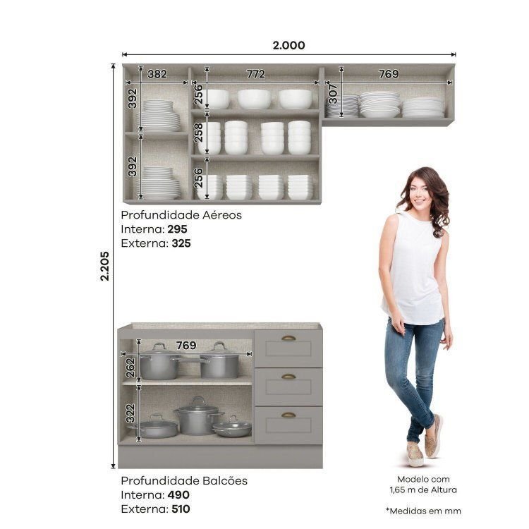 Cozinha Compacta 3 Peças 100% MDF Cinza Americana Cinza · foto 2