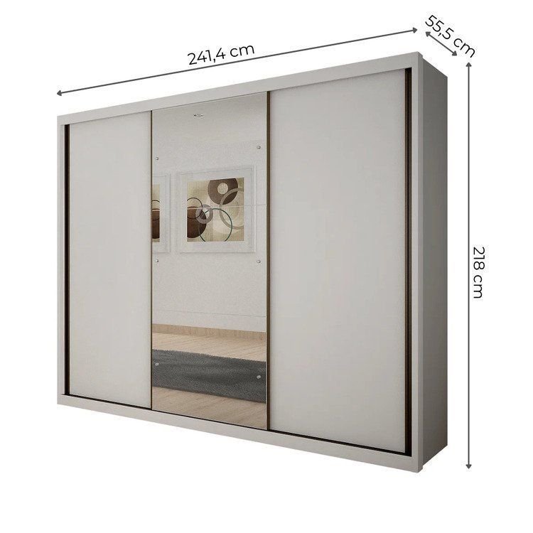 Guarda-Roupa Casal com Espelho 100% MDF 3 Portas de Correr 6 Gavetas Branco Vegas Branco · foto 2