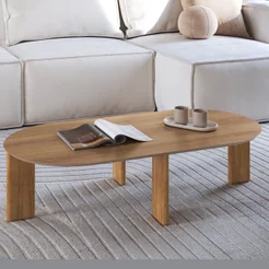 Mesa de Centro Orgânica Chanfrada Pé Madeira Complementos