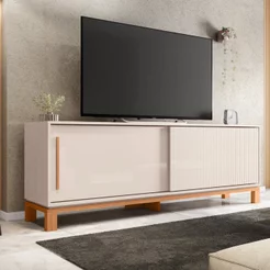 Rack para TV até 65 Polegadas 179,4cm Portas com Textura Microrripada Cavalete Mondrian 1.8 Off White/Freijó