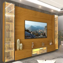 Estante para TV e Home Theater até 90 Polegadas 100% MDF com LED com Vidro Reflecta 293,4CMX217,6cm Luminare Yescasa