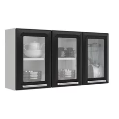Armário de Cozinha em Aço 3 Portas de Vidro 105cm Luce Itatiaia Preto/Branco Branco/Preto