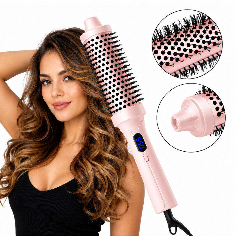 Modelador de cabelo com Escova Secadora Alisadora Eletrica 2 Em 1 Bivolt Alisa Modela Com Led Anti Friz baby liss