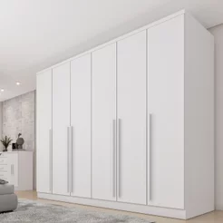 Guarda-Roupa Casal 6 Portas 8 Gavetas e Puxador MDF Yescasa Branco Neve Portugal Neve