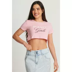 Cropped Feminino Letreiro Planet Girls Rosa Claro