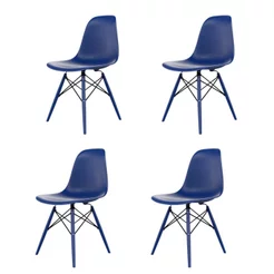 Conjunto com 4 Cadeiras para Sala de Jantar Eames PP Dsw Inj Azul Azul Bic