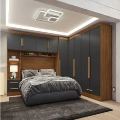 Quarto Modulado Casal Completo 4 Peças 5 Portas 4 Gavetas com Maleiro Smart Plus Yescasa Bege/Cinamomo/Chumbo