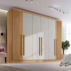Guarda-Roupa Casal MDF Ripado 6 Portas 6 Gavetas Paris Plus Marrom/Cinamomo/Off White Cinamomo/Off White