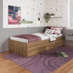 Cama Solteiro Baú Juvenil com 2 Portas Basculantes 80 Tókio Marrom/Mel Mel
