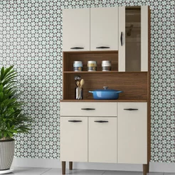 Armário de Cozinha 6 Portas 1 Gaveta Golden Branco/Nogueira/Off White Nogueira/Off White