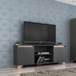 Rack para TV até 60 Polegadas 180cm 2 Portas 3 Prateleiras Benevello Quiditá Cinza Grafite