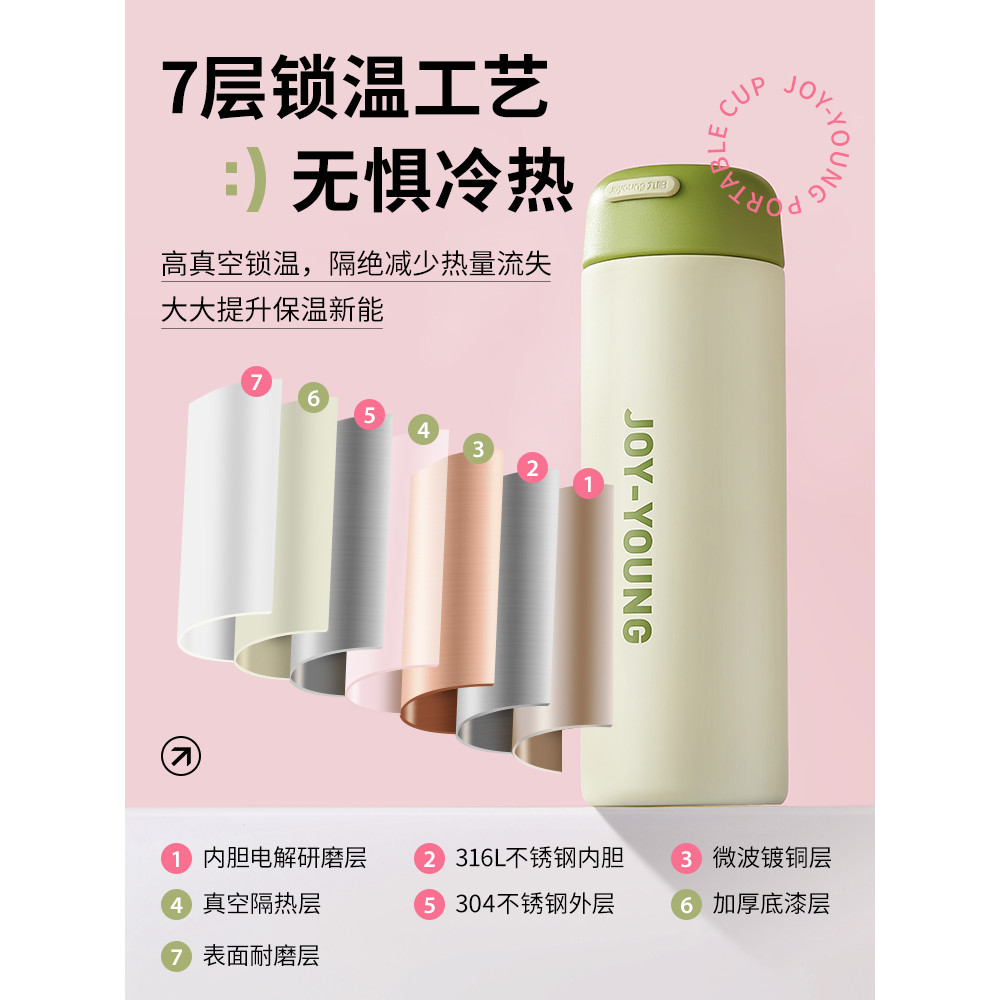 Joyou copo térmico 316L de aço inoxidável feminino copo de água de alto valor copo de bolso portátil masculino xícara de