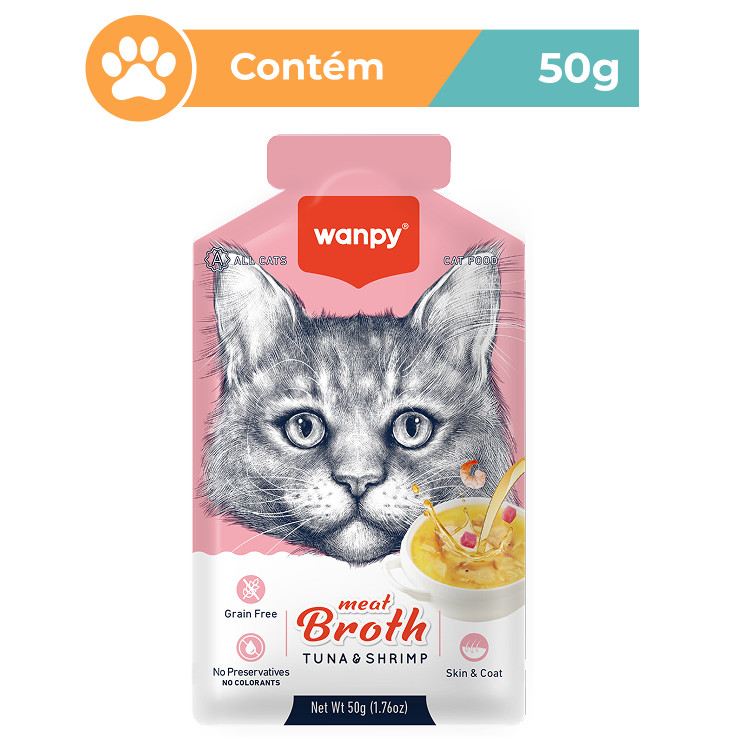 Petisco Úmido Wanpy Sopa Gatos Atum Camarão 50g