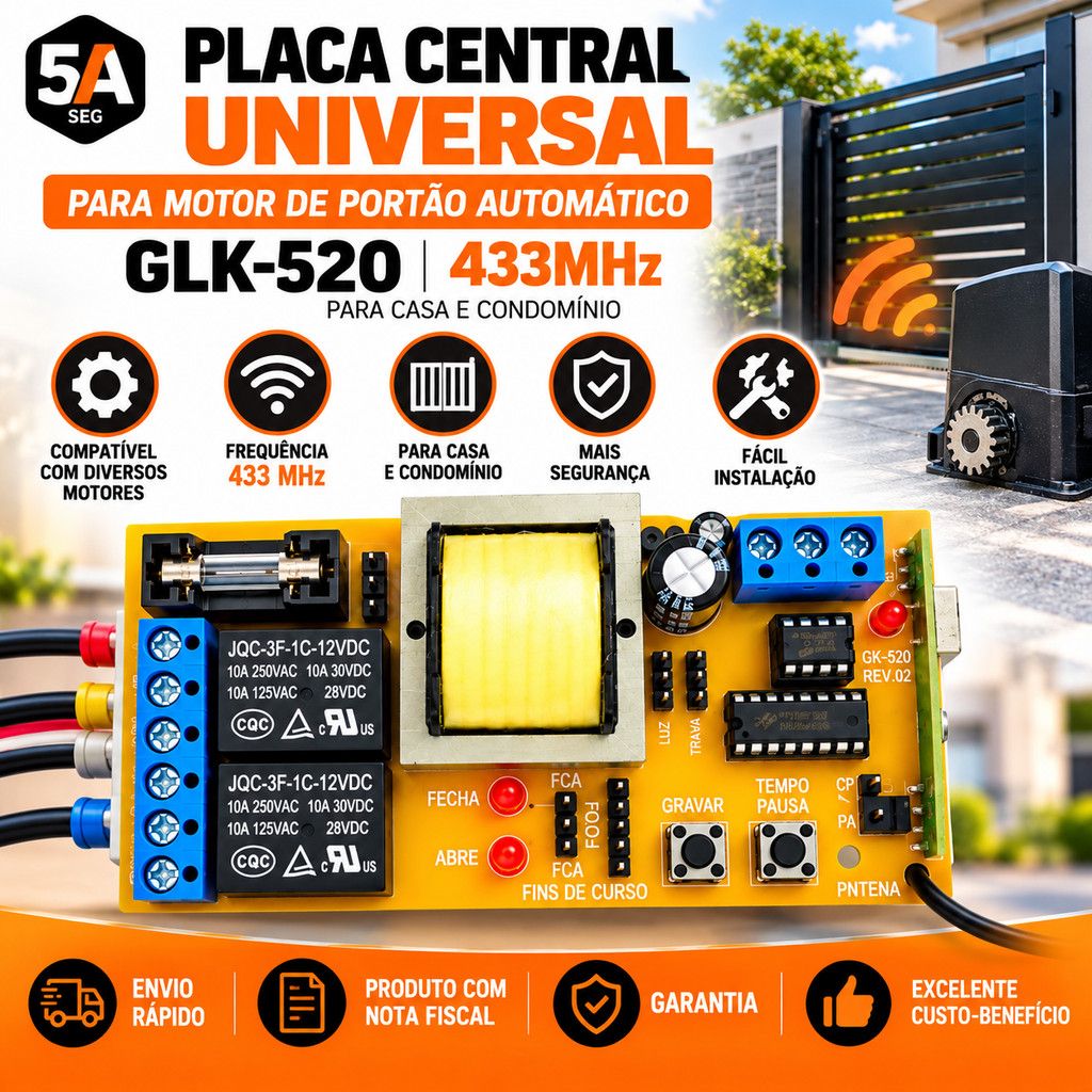 Placa Central De Motor Portão Eletrônico GK-520 Universal PPA RCG Garen Seg Rossi Peccinin — imagem 2 de 2