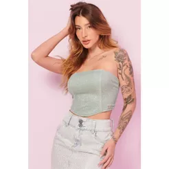 Blusa Cropped Feminina Holográfica Planet Girls Verde Claro